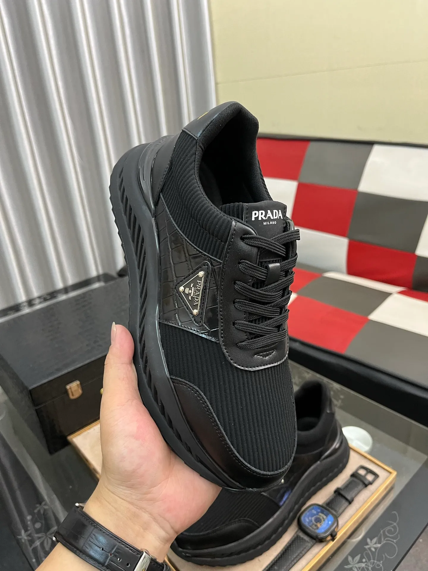 Men's shoes 💰458⌚️⌚️[PRADA] Prada Hong Kong counter casual shoes, counter quality, high-quality workmanship, uppers made of imported breathable fly-knit mesh fabric, comfortable and breathable lining, original air-cushion elastic outsole, casual fashion, high-end quality, size: 38-444️⃣Colors available